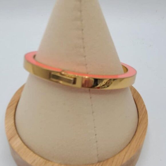 J Crew Gold Tone Orange Enamel Hinged Bangle Bracelet - Picture 3 of 10